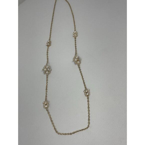 CHARTER CLUB Gold-Tone Crystal Filigree & Imitation Pearl Necklace Long - Picture 2 of 6